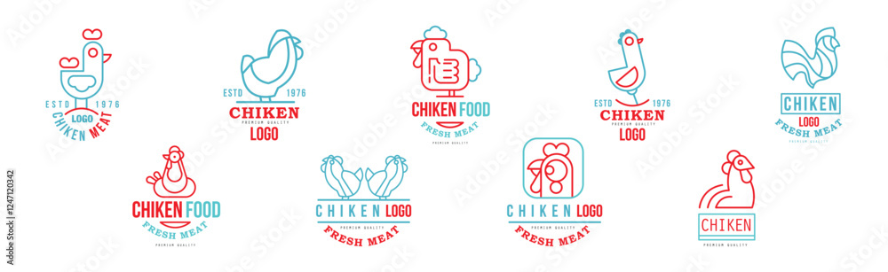Фотография Chicken Meat Logo Design with Poultry Vector Set