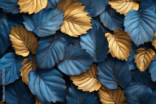 Bold contrast of vibrant blue and golden leaves creating a striking natural p...