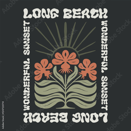 flower women's graphics tee. Good Vibes text print. Vintage Doted flowers print, summer t shirt design. hand drawn art. summer tropical flowers printed t-shirt design for men and women's prints