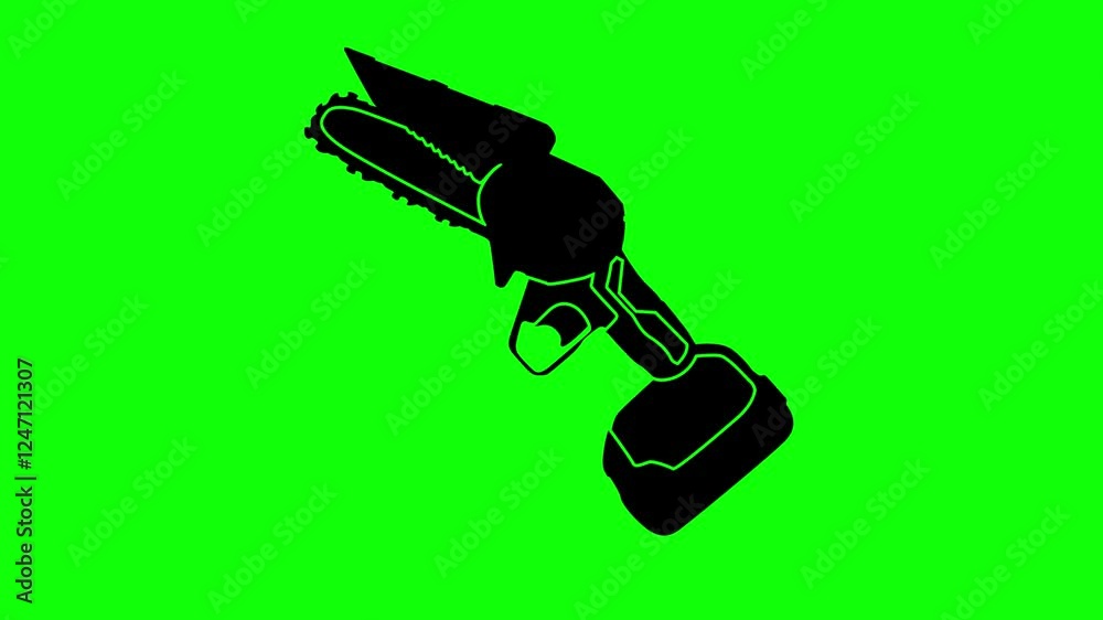 handled chainsaw animation. cutting machine on green screen background. wood machine animated 4k chroma key handled chainsaw animation. cutting machine on green screen background. wood machine animated 4k chroma key
