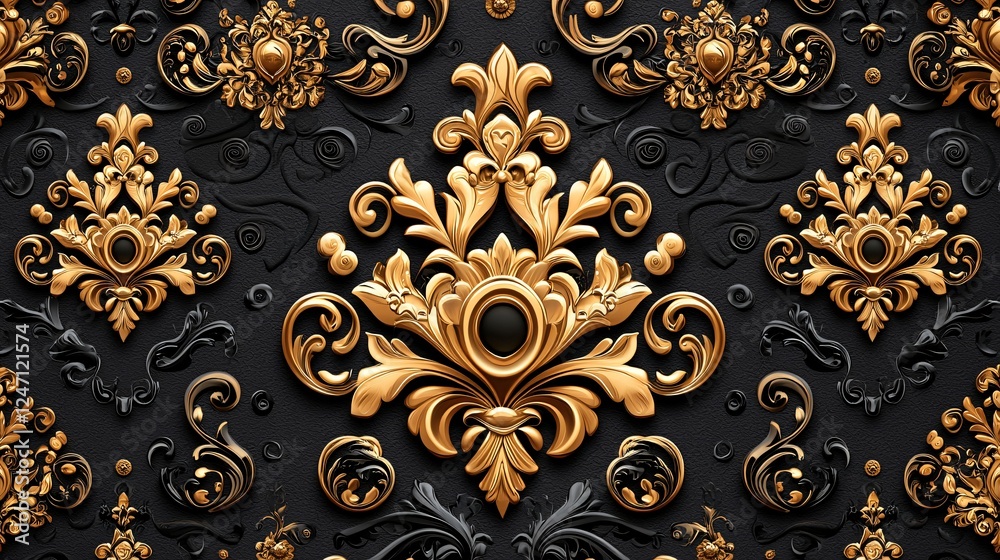 Gold and black ornate damask pattern background Gold and black ornate damask pattern background