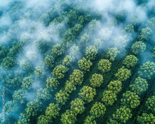 Environmental balance between energy emissions and tree plantation growth in the context of carbon sequestration, focusing on the need for global sustainability practices and ecosystem restoration. photo