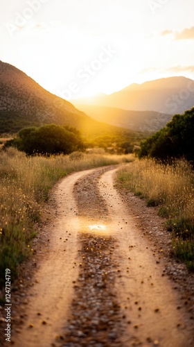 Sunset winding mountain path