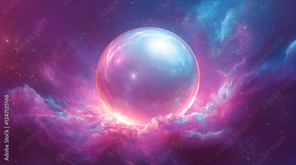 Obraz premium Vibrant Celestial Space Galaxy: Ethereal Nebula with Luminous Colors in Dreamy Pink and Purple, Captivating Cosmic Beauty and Surreal Artistry for Limitless Imaginative Exploration