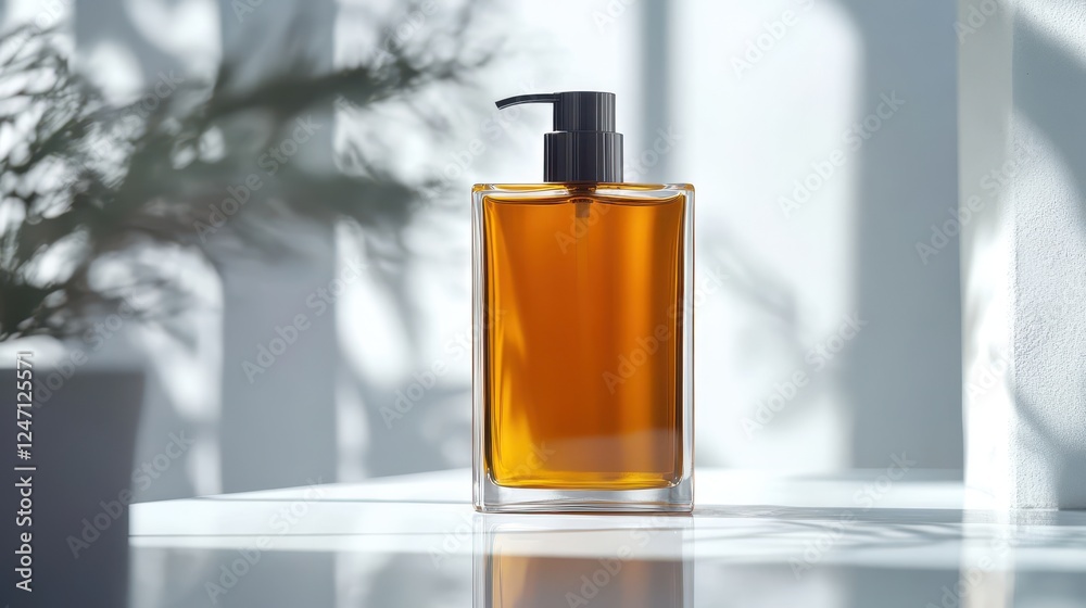 A bottle of premium shampoo isolated on a clean white surface, ideal for hair care product marketing. A bottle of premium shampoo isolated on a clean white surface, ideal for hair care product marketing.