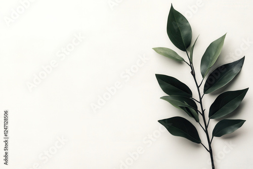 Minimalist leaf branch on neutral background