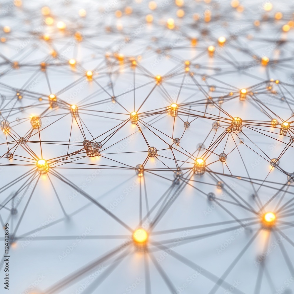 Glowing Network of Interconnected Nodes with Golden Lights Glowing Network of Interconnected Nodes with Golden Lights