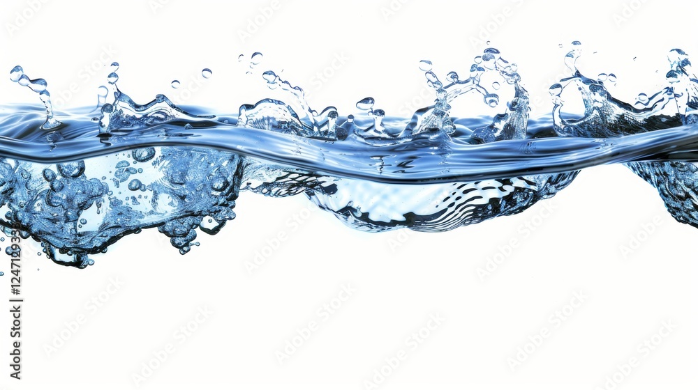 Serene blue water surface with shimmering bubbles and gentle splashes, perfect for text or design Serene blue water surface with shimmering bubbles and gentle splashes, perfect for text or design