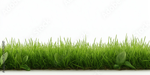 Fresh green grass growing in a sunny outdoor setting during early spring season