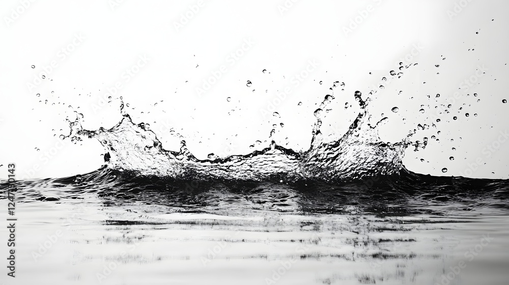 Powerful water splash in dynamic motion captured in a minimalist black and white design The image showcases the energy and force of the liquid with a clean abstract and modern aesthetic Powerful water splash in dynamic motion captured in a minimalist black and white design The image showcases the energy and force of the liquid with a clean abstract and modern aesthetic