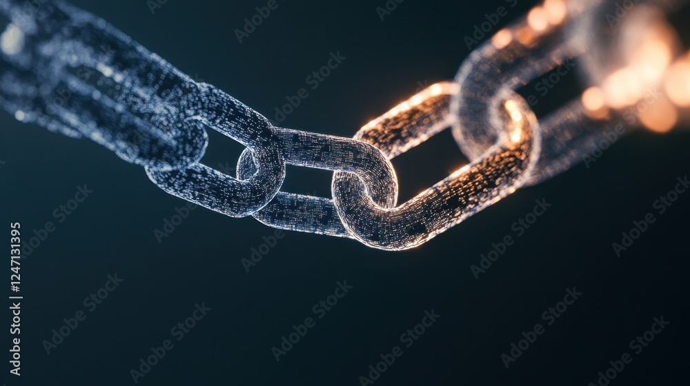 Cybersecurity and blockchain technology concept with digital chain links Cybersecurity and blockchain technology concept with digital chain links