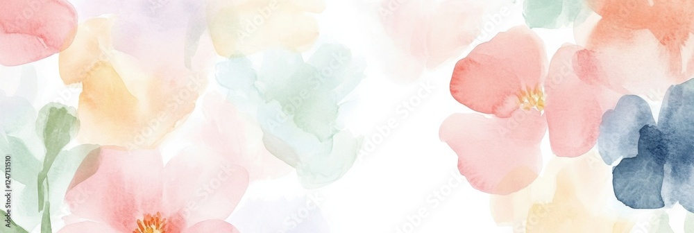 Beautiful watercolor illustration of soft pastel flowers in various shades blooming in a serene and delicate arrangement. Generative AI Beautiful watercolor illustration of soft pastel flowers in various shades blooming in a serene and delicate arrangement. Generative AI