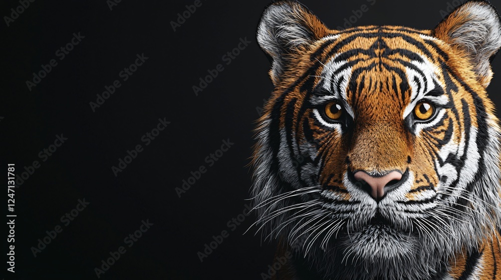 Striking Tiger Portrait Close Up Majestic Feline Gaze Intense Wildlife Animal Predator Bengal Cat Fauna. Striking Tiger Portrait Close Up Majestic Feline Gaze Intense Wildlife Animal Predator Bengal Cat Fauna.