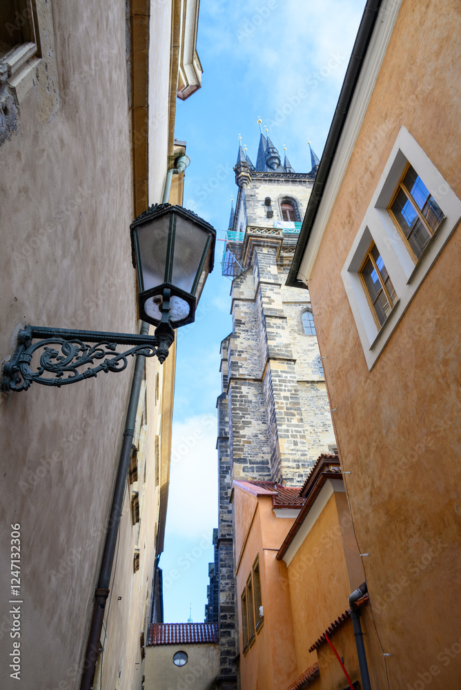 Gothic Church of the Mother of God before Tyn, popular tourist destination at the Old Town square in Prague, Czech Republic Gothic Church of the Mother of God before Tyn, popular tourist destination at the Old Town square in Prague, Czech Republic