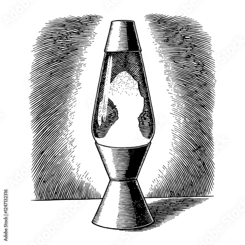 Retro Lava Lamp Detailed Black and White Outline Line Art Drawing Illustration Graphic Element