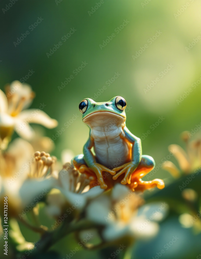 Naklejka premium Red Eyed Tree Frog, Agalychnis Callidryas, on a Leaf with Black Background
