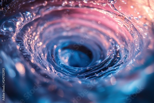 Colorful splashes of blue and pink water creating dynamic ripples and waves i...