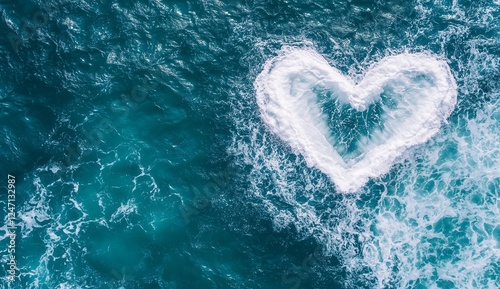 Waves form a heart shape in the ocean during a sunny day, showcasing nature's beauty and playfulness