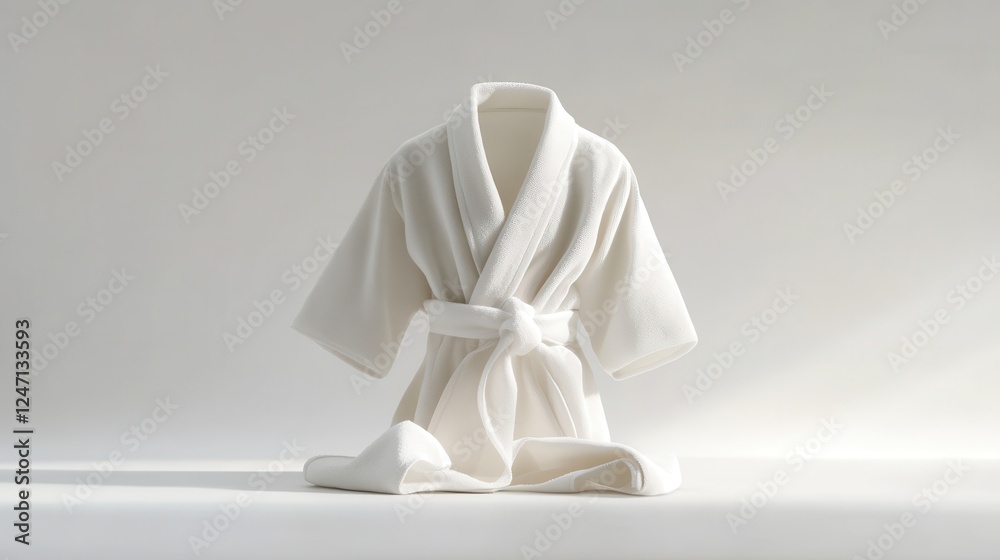 Isolated image of a bathrobe on a clean white surface, great for promoting home spa or relaxation products. Isolated image of a bathrobe on a clean white surface, great for promoting home spa or relaxation products.
