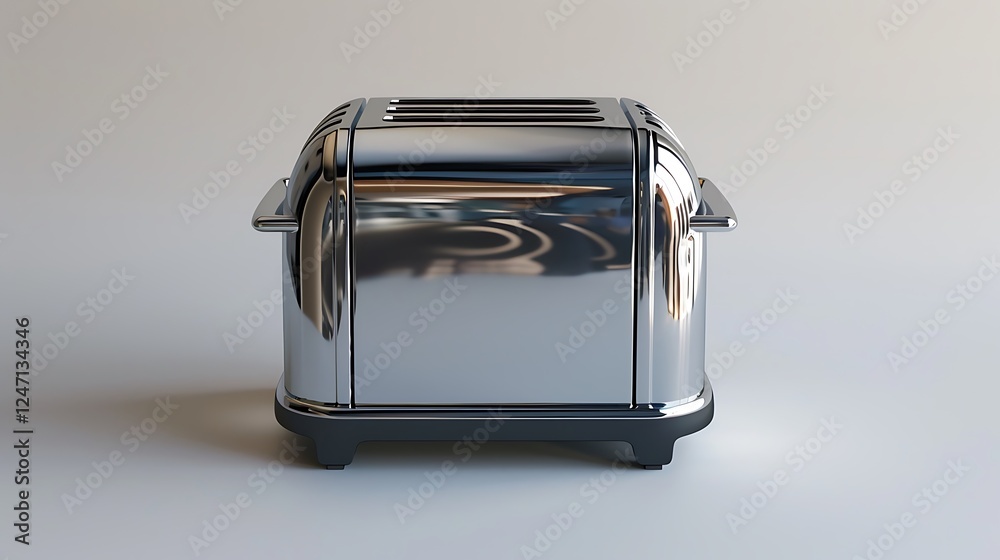 A modern toaster with shiny metallic finish, placed on a white background A modern toaster with shiny metallic finish, placed on a white background