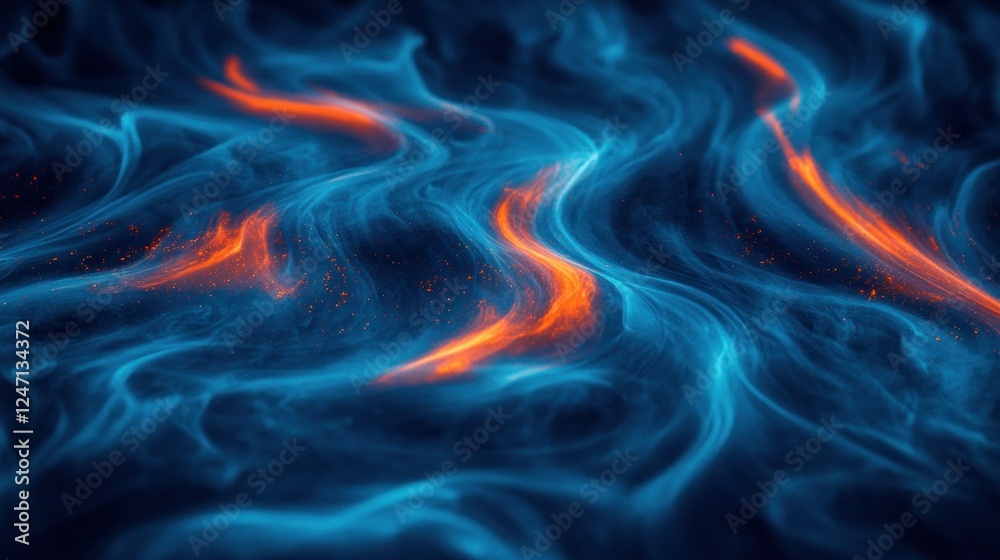 Fototapeta premium Abstract blue & orange energy flow, digital art background