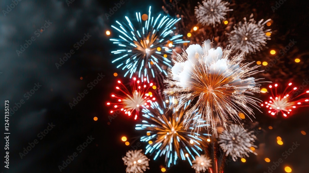 Fototapeta premium Night fireworks display, celebration, dark sky