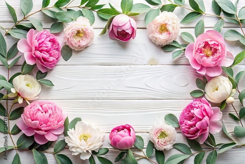 Pink Beige Peony Border Frame - AI Photo