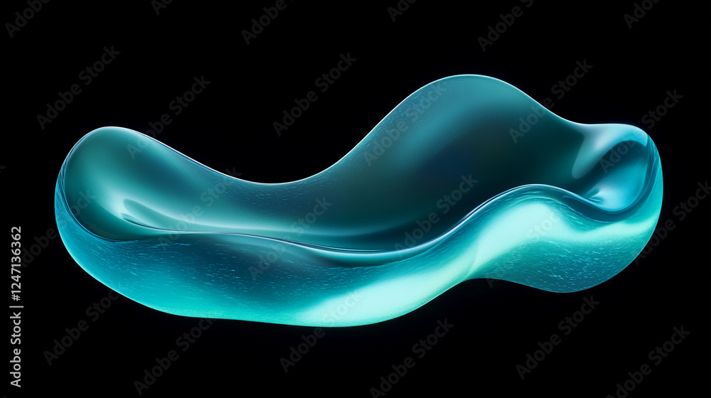 Abstract translucent glass-like object with smooth, flowing curves in shades of blue. Concept of fluidity, modern design, and innovation in a futuristic artistic style. Abstract translucent glass-like object with smooth, flowing curves in shades of blue. Concept of fluidity, modern design, and innovation in a futuristic artistic style.