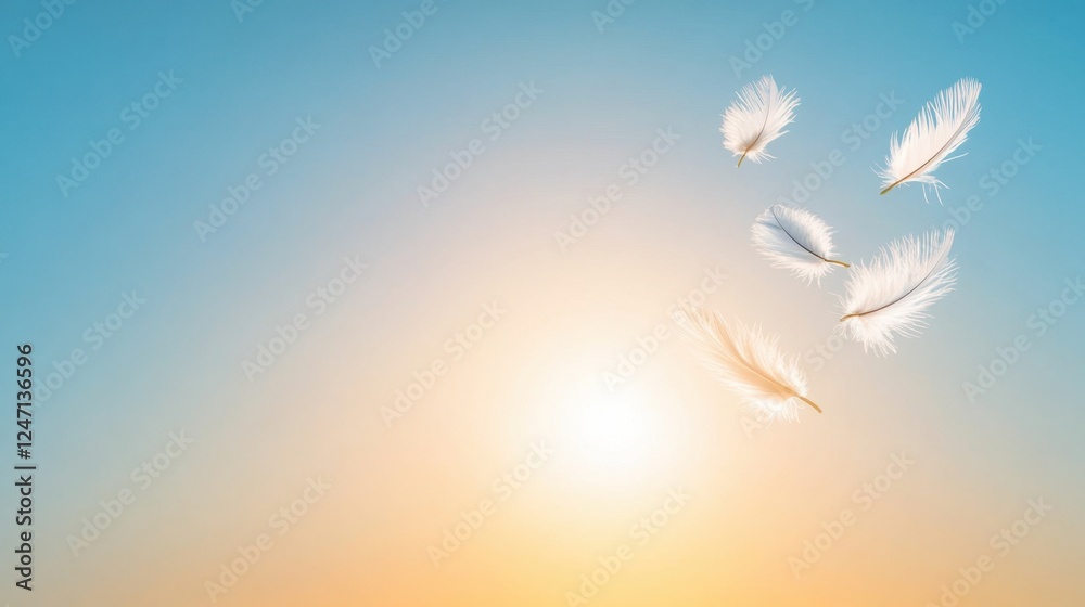 Floating feathers sunset sky