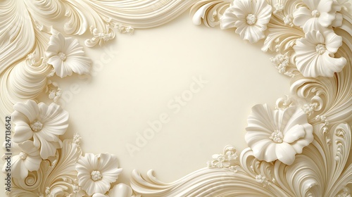 Wallpaper Mural Floral frame, beige background, ornate design, wedding invitation Torontodigital.ca
