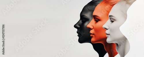 A striking collage of diverse human faces seamlessly blending into a single head silhouette, symbolizing unity and collective consciousness