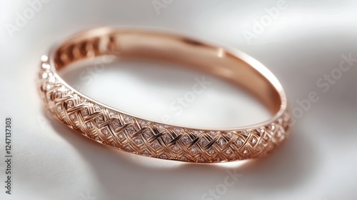 A single rose gold bracelet isolated on a clean white surface, ideal for luxury jewelry promotions.
