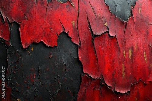 Abstract texture of cracked red and black surface with deep contrasts and int...