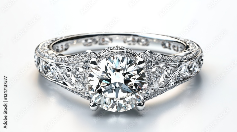 Isolated image of a diamond ring on a clean white surface, perfect for engagement or luxury product marketing. Isolated image of a diamond ring on a clean white surface, perfect for engagement or luxury product marketing.