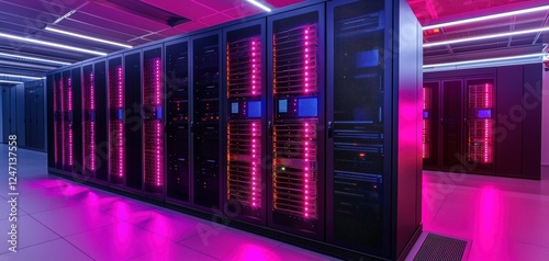 Advanced media server distributing high-quality streaming content, glowing data streams symbolizing efficient real-time delivery