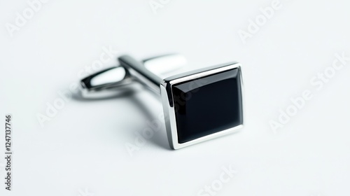 A single luxury cufflink on a white background, great for promoting men s fashion accessories. photo