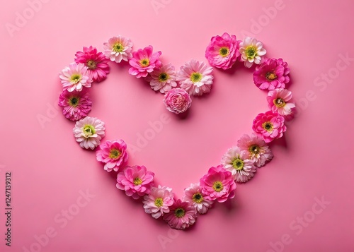 Pink Flowers Hearts Minimalist Photography, Pastel Pink Background