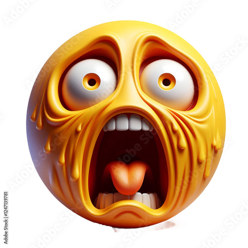 Face screaming in fear three-dimensional emoji. Gobsmacked emoticon isolated on white background