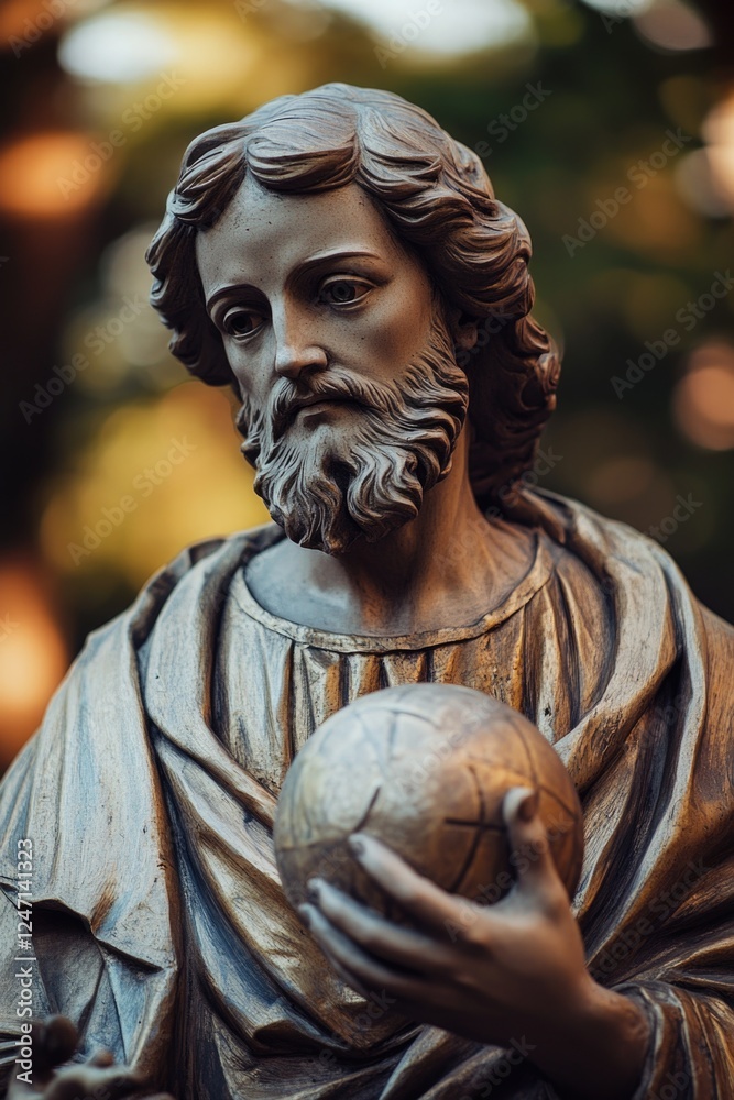 A bronze statue of Jesus holding a soccer ball. This depiction merges the spiritual significance with a modern twist by including a popular sport. A bronze statue of Jesus holding a soccer ball. This depiction merges the spiritual significance with a modern twist by including a popular sport.