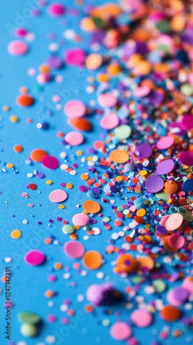 Colorful confetti scattered on a light blue background for festive celebratio...