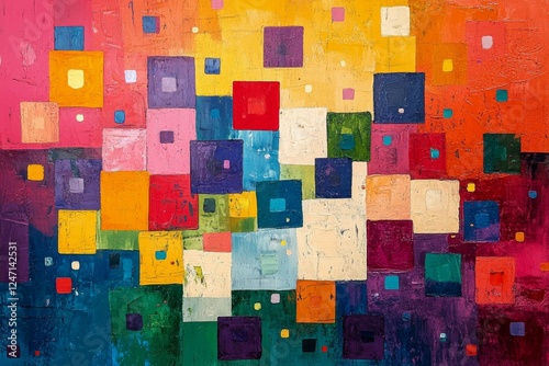 Abstract geometric art featuring vibrant colors and diverse shapes in a harmo...