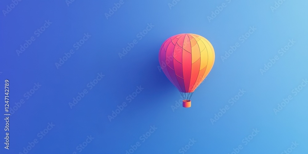 A vibrant hot air balloon floats in a clear blue sky A vibrant hot air balloon floats in a clear blue sky