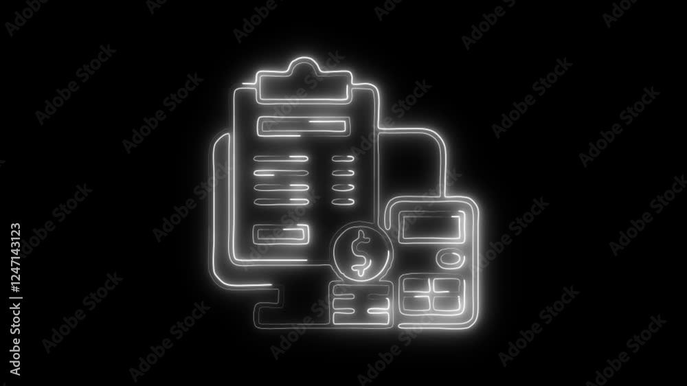 Glowing neon Work invoice report icon isolated on black background. HD Video motion graphic animation Glowing neon Work invoice report icon isolated on black background. HD Video motion graphic animation