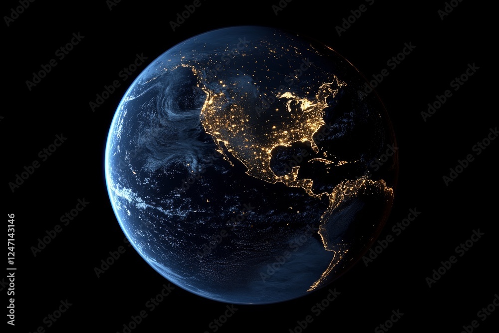 A breathtaking view of Earth illuminated at night highlighting cities and natural features A breathtaking view of Earth illuminated at night highlighting cities and natural features