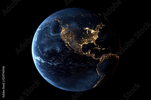 A breathtaking view of Earth illuminated at night highlighting cities and nat...