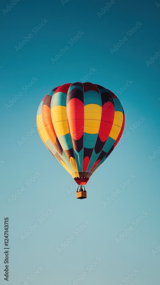 Naklejka premium Colorful Hot Air Balloon Ascending In Clear Blue Sky