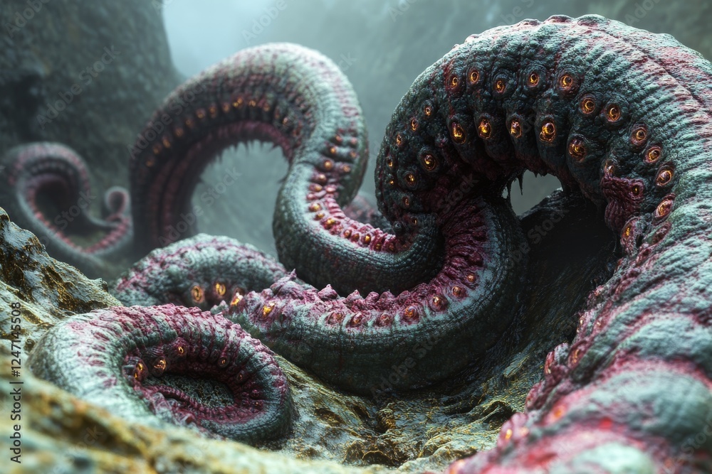 Fototapeta premium Visualization of bacterial structures under microscopic perspective with vibrant colors and intricate details