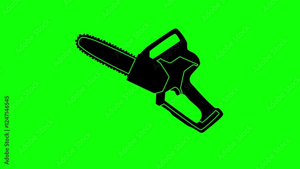 Handed Chainsaw animation. Garden tool on green screen background. animated 4k chroma key Handed Chainsaw animation. Garden tool on green screen background. animated 4k chroma key