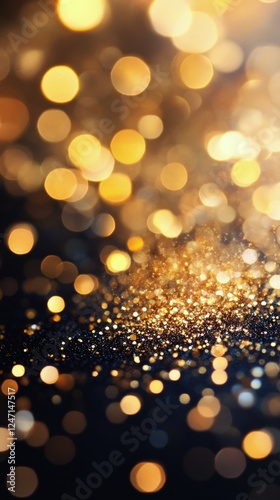 Golden bokeh background with shimmering particles creating a festive atmosphe...