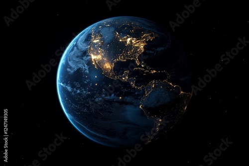A breathtaking view of Earth illuminated at night highlighting cities and nat...